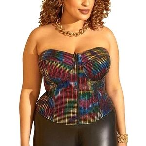 Ashley Stewart Multicolor Sequin Bustier Top